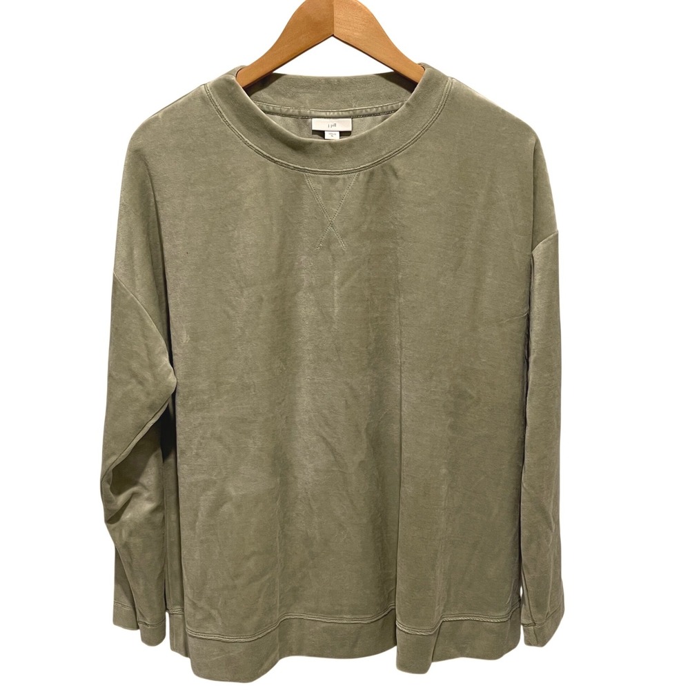 J Jill Sage Smoke Velour Sweatshirt‎ Pullover Crew Neck Relaxed Fit XL